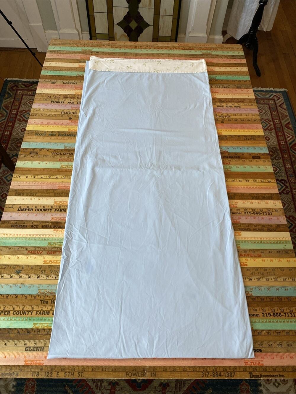 Vintage Cannon Combspun Percale Full Flat Top Sheet Blue Ditsy Floral Roses